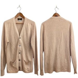 🧣Men's Beige 100% Cashmere Cardigan Sweater, Sz L